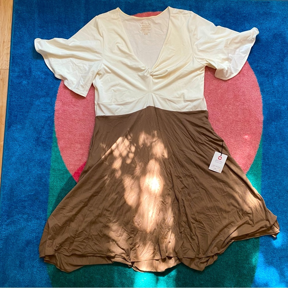 Elegant White and Brown Dress